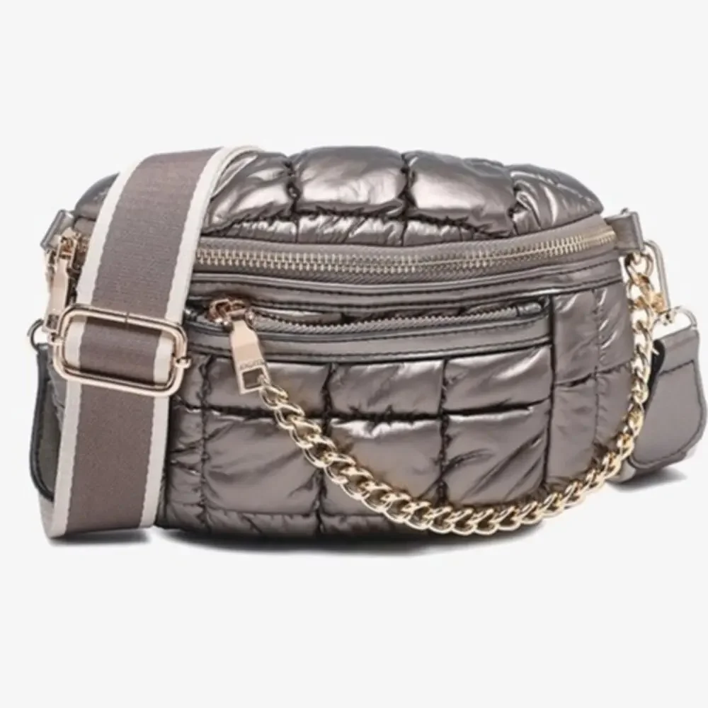 Mabel Quilted Nylon Belt Bag w/ Guitar Strap Metallic Pewter